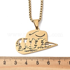 201ステンレススチール中空カットカウボーイハットペンダントネックレス  ゴールドカラー  23.66インチ（60.1cm）&nbsp;LS-NJEW-H065-30G