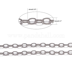 変色しにくい304ステンレススチールアズキチェーン  ハンダ付け  フラットオーバル  ステンレス鋼色  4x3mm&nbsp;CHS-K001-96-3.5mm