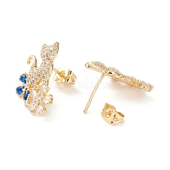 Cat and Flower Cubic Zirconia Stud Earrings&nbsp;EJEW-I263-02G