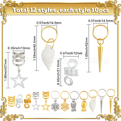 120Pcs 12 Styles Alloy & Iron Dreadlocks Hair Rings Decoration&nbsp;OHAR-SC0001-18A