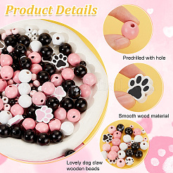 305Pcs 15 Styles Spray Painted Dog Paw Print Wood Beads&nbsp;WOOD-OC0002-99