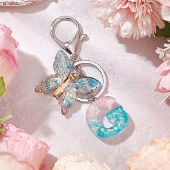 蝶の形の樹脂とアクリルのキーホルダー  鉄のリング付き  文字g  94.5mm  ペンダント：30.5~34x26~39.5x2~8mm&nbsp;KEYC-JKC01067-06