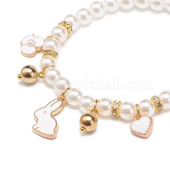 ABS Plastic Imitation Pearl Beaded Stretch Bracelet with Alloy Enamel Charms for Kids&nbsp;BJEW-JB08524-01
