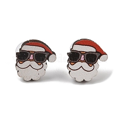Christmas Wood Stud Steel Needle Earrings&nbsp;EJEW-U016-03P-03