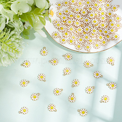 100本合金エナメルチャーム  花  ライトゴールド  ホワイト  14x12x2mm  穴：1.6mm&nbsp;ENAM-BM0001-22
