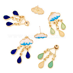 2 Pairs 2 Colors Teardrop Alloy Enamel Dangle Stud Earrings for Women&nbsp;EJEW-TA0001-49A