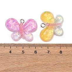 透明樹脂＆スパンコールペンダント  蝶のチャーム  プラチナ鉄ループ付き  ツートン  ミックスカラー  19x26x6mm  穴：2mm&nbsp;RE-CBAFA44-01