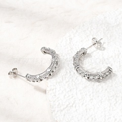 真鍮製マイクロパヴェキュービックジルコニアスタッドピアス  ハーフフープピアス  カドミウムフリー＆鉛フリー  ラックめっき  長持ちメッキ  プラチナ  21x4.5mm&nbsp;CU-CBABA66-09P