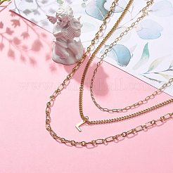 3Pcs 3 Style Brass Initial Letter L 304 Stainless Steel Pendant Necklaces Set&nbsp;NJEW-JN04010