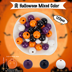 ハロウィンテーマ 5連売り スプレー塗装された天然木ビーズ連売り  ラウンド  ダークオレンジ  15x14mm  穴：3mm  約25個/連  14.29''（36.3センチメートル）&nbsp;WOOD-SP0001-02B