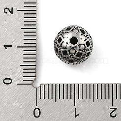 304ステンレススチールビーズ  菱形模様とラウンド  アンティークシルバー  10.5x10mm  穴：1.8mm&nbsp;STAS-S173-27AS