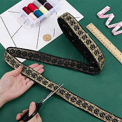 ヴィンテージジャカードポリエステルリボン  刺繍入りの織りリボン  スパンコール  DIYクラフト縫製アクセサリー  ブラック  1-3/8インチ（34mm）&nbsp;OCOR-WH0101-259A