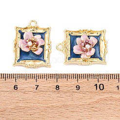 合金エナメルチャーム  ABSの模造パールと  カドミウムフリー＆ニッケルフリー＆鉛フリー  ラックめっき  花のチャームが付いた長方形  ゴールドカラー  マリンブルー  25.5x19x5mm  穴：2mm&nbsp;FIND-M060-09B-G