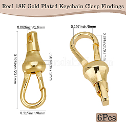 真鍮キーチェーン留め具6個  長持ちメッキ  18KGP本金メッキ  23.5x8x7.3mm  穴：1.6mmと5x9.5mm&nbsp;KK-BBC0018-03