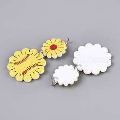 印刷されたアクリルパーツ  野球と花  きいろ  47~47.5x28.5x2.5mm  穴：5mm&nbsp;OACR-N144-05