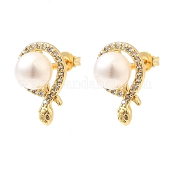 Snake with Round Brass Micro Pave Clear Cubic Zirconia Stud Earrings&nbsp;EJEW-C154-11G