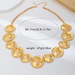 合金テクスチャードディスクリンクビブネックレス（女性用）  ゴールドカラー  22.83インチ（58cm）&nbsp;WG63054-01