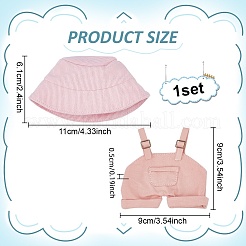 人形アクセサリー用のコットン＆PUレザーサスペンダーパンツ1点と布製バケットハット1点  ピンク  90x90x5mm&nbsp;DOLL-WR0001-05A