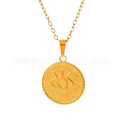 304ステンレススチール製ディスクとアイペンダントネックレス（女性用）  18KGP本金メッキ  17.72インチ（45cm）&nbsp;ME7460-2