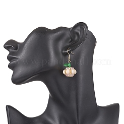 304ステンレススチール製パンプキンダングルイヤリング  アクリル、ガラスシード、ガラスビーズ付き  ゴールドカラー  ミスティローズ  44x20mm&nbsp;EJEW-MZ00514-03