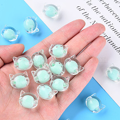 透明なアクリルビーズ  二層ビーズ  猫  アクアマリン  16x18.5x14.5mm  穴：3.5mm  約78個/200g&nbsp;X1-MACR-S373-115-B03