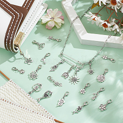 40個 20スタイルの花の合金ペンダント装飾  合金製カニカン付き  アンティークシルバー＆プラチナ  25~31mm  2個/スタイル&nbsp;HJEW-PH02114