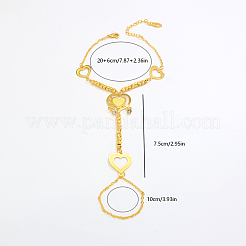 ヴィンテージハート真鍮製指輪ブレスレット  女性用ハンドチェーンジュエリー  18KGP本金メッキ  2.95インチ（7.5cm）  リング：10cm&nbsp;XK2544-1