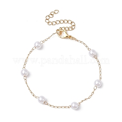 女性用304ステンレススチールリンクブレスレット  ABSの模造パールと  ゴールドカラー  7-1/2インチ（19.1cm）&nbsp;BJEW-JB11457