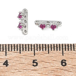 真鍮製パヴェマゼンタキュービックジルコニア3穴スペーサーバー  長方形  プラチナ  10x3.5x3.5mm  穴：0.8mm&nbsp;KK-C172-05P
