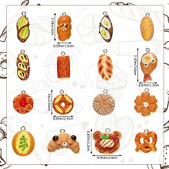 32個 16スタイル 樹脂製模造食品ペンダント  プラチナメッキの鉄製ループが付いた漫画のクマのパンチャーム  パン  混合図形  ミックスカラー  15~36x13~27x7.5~12mm  穴：2mm  2個/スタイル&nbsp;FIND-SZ0004-08