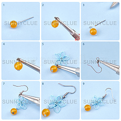 DIYフラワーイヤリング作りキット  アクリルカボションを含む  鉄線はペンダントを包ん  ガラスビーズ  真鍮製のピアスフックとパーツ  銀&nbsp;DIY-SC0011-94