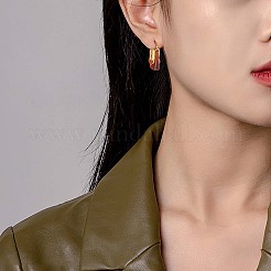アクリル製の長方形の太いフープピアス  女性のためのミニマリストの金合金ジュエリーギフト  コーヒー  31x21mm  ピン：1mm&nbsp;JE1013B