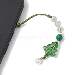 Brass Glass with Natural Quartz Crystal with Natural White Jade Mobile Straps&nbsp;HJEW-JM02288