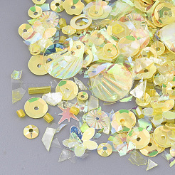 装飾アクセサリー  ポリ塩化ビニールのプラスチック製のスパンコール/スパンコールビーズ  混合図形  きいろ  4~40x2.5~16x0.3~1.5mm  穴：1~1.6mm&nbsp;PVC-S035-018B
