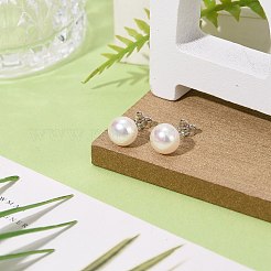 バレンタインは彼女の925つのスターリングシルバーボールスタッドピアスにプレゼント  パールビーズ付き  ホワイト  17x8mm  ピン：0.6mm&nbsp;EJEW-D029-8mm-2
