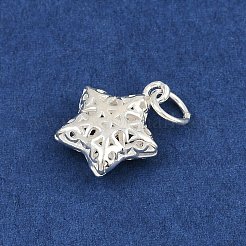 スターリングシルバーの中空スターチャーム925個  丸カン付き  銀  14.5x12x4.5mm  穴：3.5mm&nbsp;STER-K183-08S