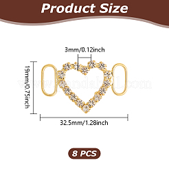 真鍮クリスタルラインストーン靴装飾8個  DIYローファーシューズ用の靴のバックル  ハート  ゴールドカラー  19x32.5x3mm  穴：10x4mm&nbsp;FIND-HY0004-89S