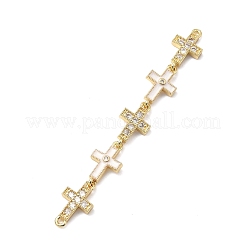 Brass Micro Pave Clear Cubic Zirconia 5 Cross Links Connector Charms&nbsp;KK-H539-15G