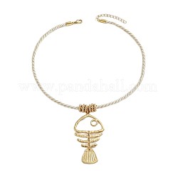 Summer Beach Alloy Fishbone Pendant White Twisted Cord Necklaces for Women&nbsp;WGD5CD2-01