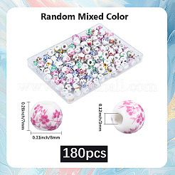花柄プリントの磁器ビーズ 180個  花柄の丸いセラミックビーズ  ミックスカラー  8x7mm  穴：3mm&nbsp;PORC-LT0001-09