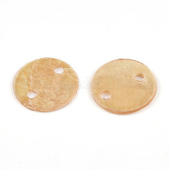 スプレー塗装された天然カピス貝のコネクタチャーム  ディスクリンク  小麦  11~11.5x0.5~1.5mm  穴：1.2~1.6mm&nbsp;SSHEL-N039-03E