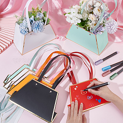 12Pcs 6 Colors Trapezoid Paper Flower Storage Bags with Handle&nbsp;ABAG-NB0001-96