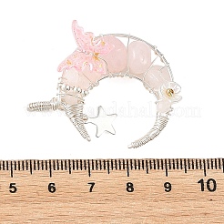 Natural Rose Quartz Round Chip Wire Wrapped Pendants&nbsp;PALLOY-TA00437-03