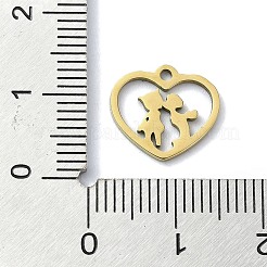 304ステンレススチールチャーム  レーザー切断  カップルチャーム付きハート  ゴールドカラー  11.5x12.5x1mm  穴：1.2mm&nbsp;STAS-C097-38B-G