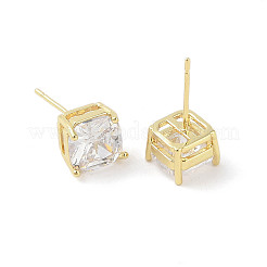 Square Brass Stud Earrings with Clear Glass for Women&nbsp;X-EJEW-L285-006G