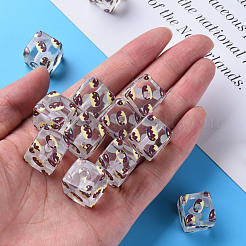 透明印刷アクリルビーズ  ケーキ模様の正方形  ココナッツブラウン  16x16x16mm  穴：3mm&nbsp;MACR-S374-09A-01