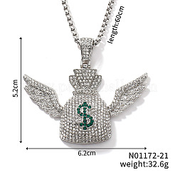 Alloy Full Emerald and Crystal Rhinestone Shiny Winged Money Bag Pendant Necklaces&nbsp;MD3675-2