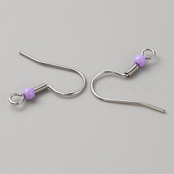 304ステンレススチールピアスフック  コイルとプラスチックボール付きフレンチフック  ライラック  19.5x18.5x3mm  穴：2mm  ピン：0.7mm&nbsp;STAS-WH0027-64P-10