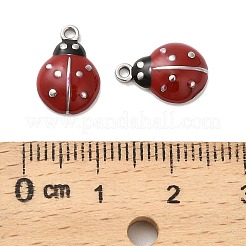 304ステンレススチールエナメルチャーム  テントウムシのチャーム  レッド  ステンレス鋼色  12.5x8.5x3mm  穴：1.2mm&nbsp;X-STAS-S172-03A-P01