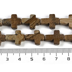 天然石ピクチャージャスパービーズ連売り  クロス  15x11.5x4.5mm  穴：0.7mm  約25個/連  15.75''（40センチメートル）&nbsp;G-I369-A05-02